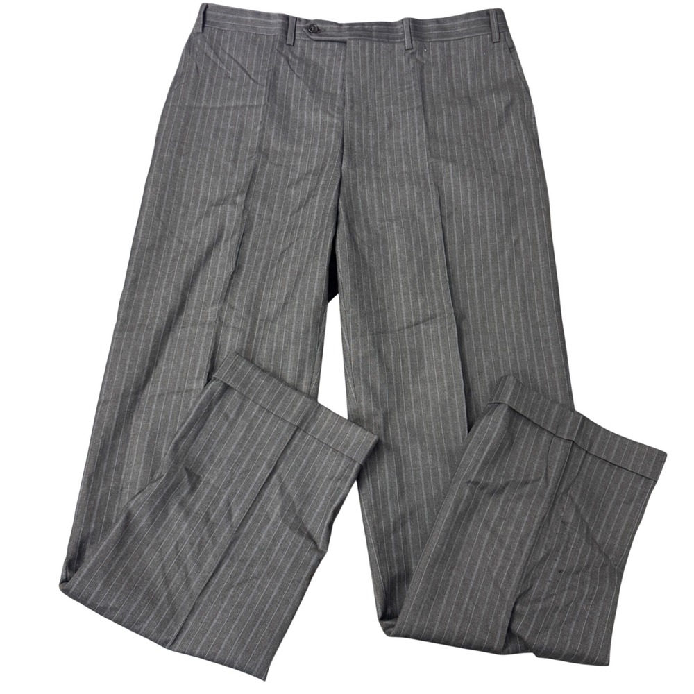 Canali Mens Charcoal Grey Pinstripe Wool Dress Pants Pleated Cuffed Italy